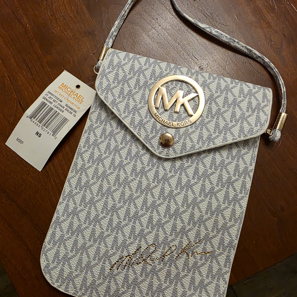 Michael Kors White and Gold Crossbody Bag